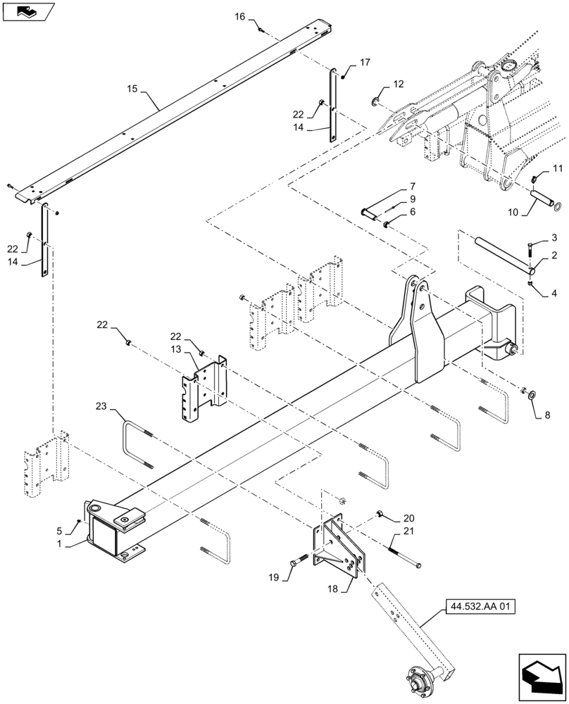 Схема запчастей Case IH 1245 - (39.902.AA[15]) - OUTER WING RIGHT FOR 16/30 (39) - FRAMES AND BALLASTING