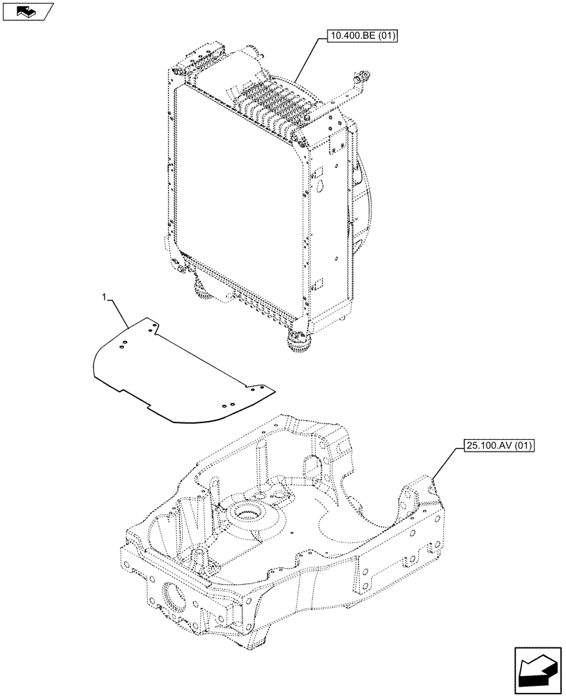 Схема запчастей Case IH MAXXUM 110 - (10.400.BF [05]) - VAR - 336811, 390811 - COVER, RADIATOR, FRONT AXLE SUPPORT (10) - ENGINE