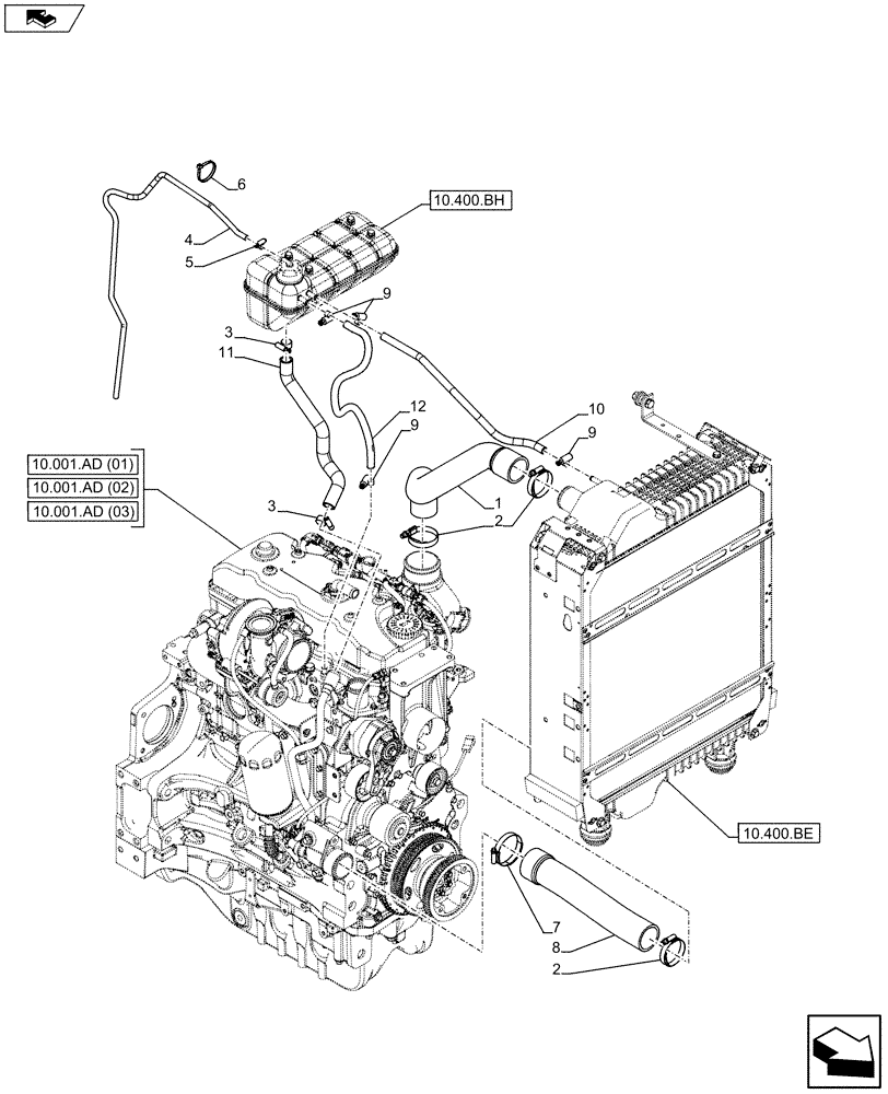 Схема запчастей Case IH MAXXUM 110 - (10.400.AY) - VAR - 390158 - RADIATOR HOSE (10) - ENGINE