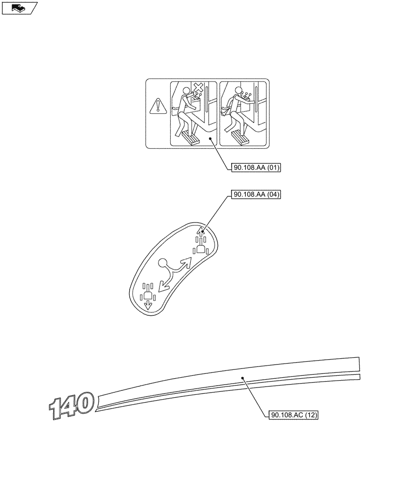 Схема запчастей Case IH MAXXUM 110 - (00.000.90[03]) - PICTORIAL INDEX - PLATFORM, CAB, BODYWORK AND DECALS (00) - GENERAL & PICTORIAL INDEX