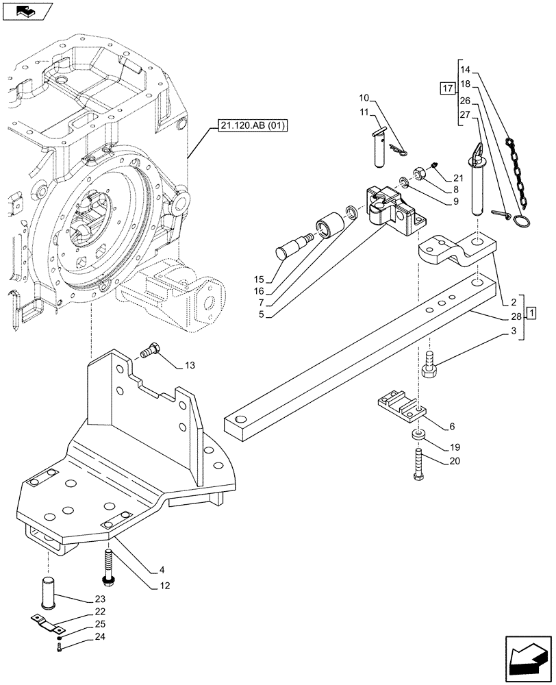 Схема запчастей Case IH MAXXUM 130 - (37.100.AA[03]) - VAR - 330915 - ROLLER DRAWBAR (37) - HITCHES, DRAWBARS & IMPLEMENT COUPLINGS