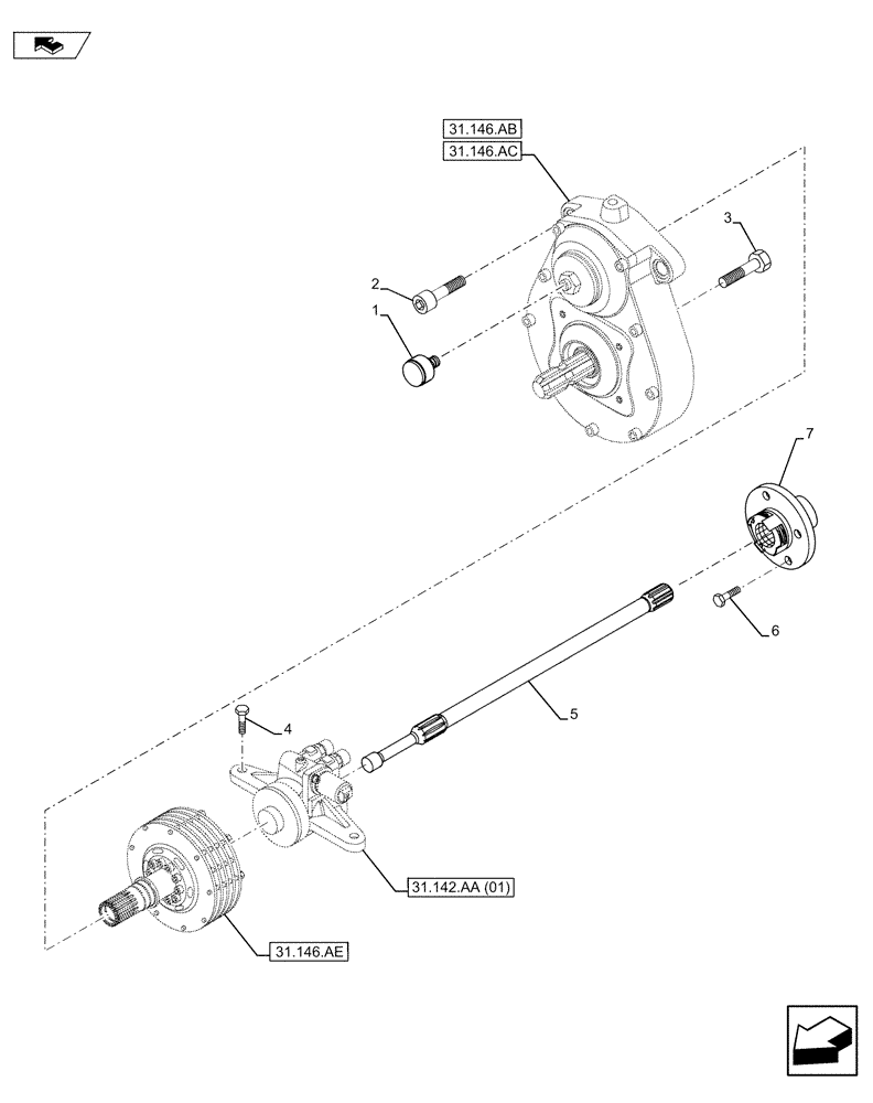 Схема запчастей Case IH MAXXUM 110 - (31.146.AA) - VAR - 333648, 334648, 335648, 743700 - FRONT PTO ASSY, DRIVE SHAFT (31) - IMPLEMENT POWER TAKE OFF