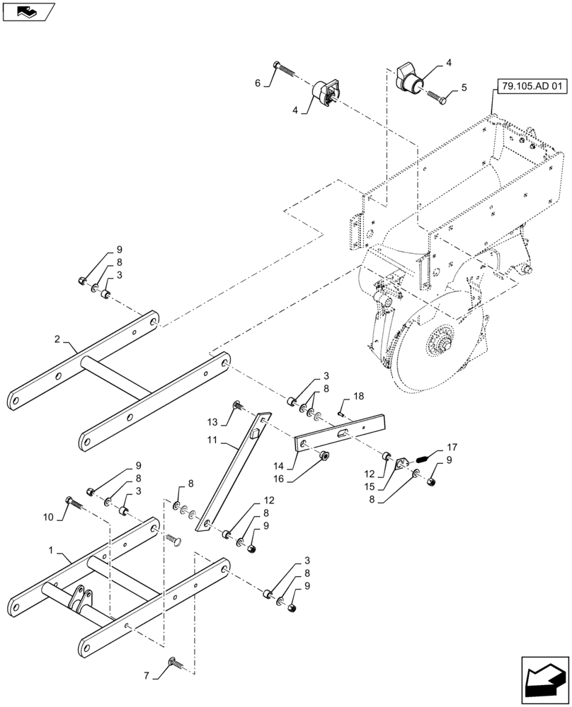 Схема запчастей Case IH 1245 - (79.105.AH[05]) - LINKAGE 24" FOR 30" SPLIT ROW 12/23 AND 30" SPLIT ROW 12/30 (79) - PLANTING