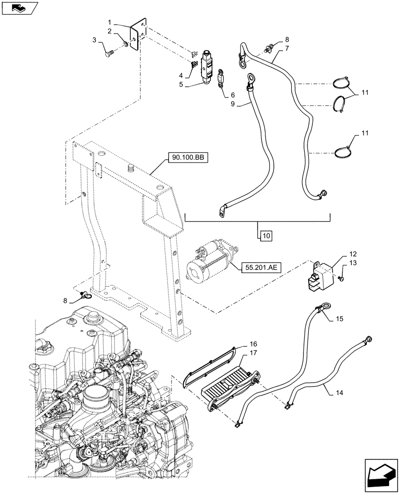 Схема запчастей Case IH MAXXUM 115 - (55.202.AA) - VAR - 330204 - GRID HEATER (55) - ELECTRICAL SYSTEMS