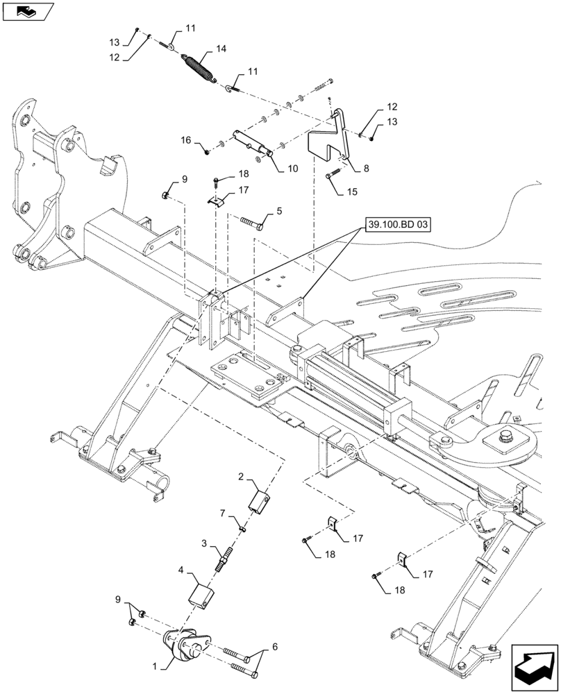 Схема запчастей Case IH 1245 - (39.100.BD[04]) - ROTATING BAR LIGHT LATCH AND WHEEL FOR 12/30, 16/30 (39) - FRAMES AND BALLASTING