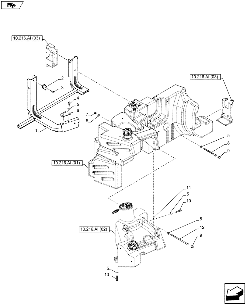 Схема запчастей Case IH MAXXUM 110 - (10.216.AI[04]) - VAR - 330142, 390142 - FUEL TANK, SUPPORT (10) - ENGINE