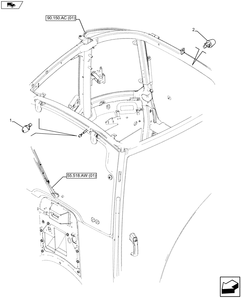 Схема запчастей Case IH MAXXUM 120 - (55.518.AG[01]) - VAR - 331571, 335789, 335791, 392500 - WIPER AND WASHER, WASHER JET (55) - ELECTRICAL SYSTEMS