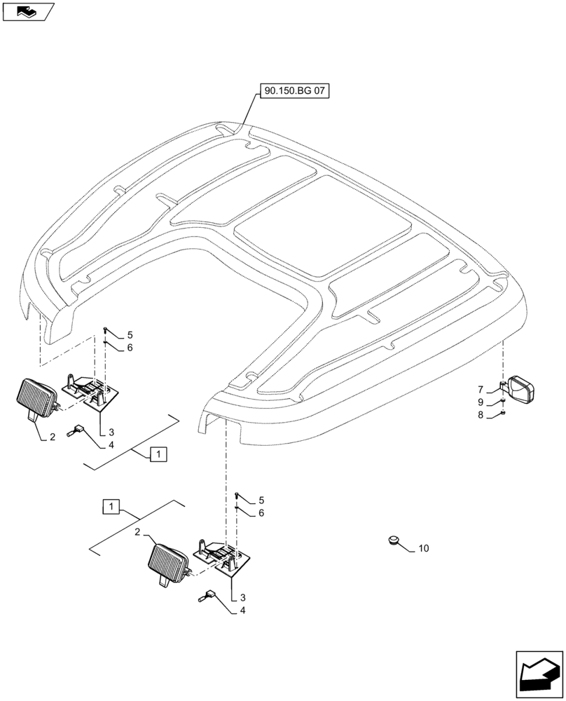 Схема запчастей Case IH MAXXUM 120 - (55.404.BS[04]) - VAR - 330785, 330786, 743717 + STD* - WORKLAMPS FOR ROOF WITH HIGH PROFILE (55) - ELECTRICAL SYSTEMS