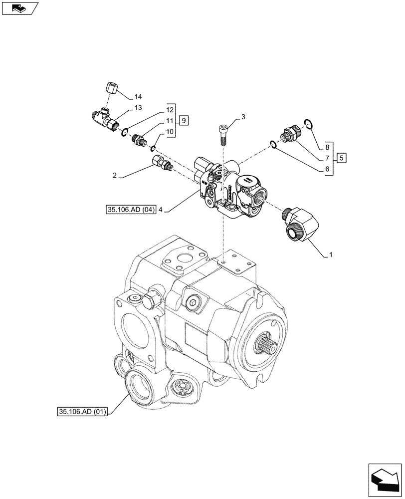 Схема запчастей Case IH MAXXUM 110 - (35.106.AD[02]) - VAR - 332351, 391223 - HYDRAULIC PUMP, PRIORITY VALVE (35) - HYDRAULIC SYSTEMS