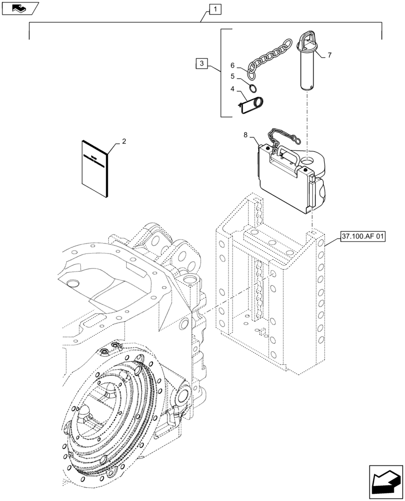 Схема запчастей Case IH MAXXUM 120 - (88.100.37[02]) - DIA KIT - SLIDER TOW HOOK WITH FIXED COUPLING - 43MM (88) - ACCESSORIES