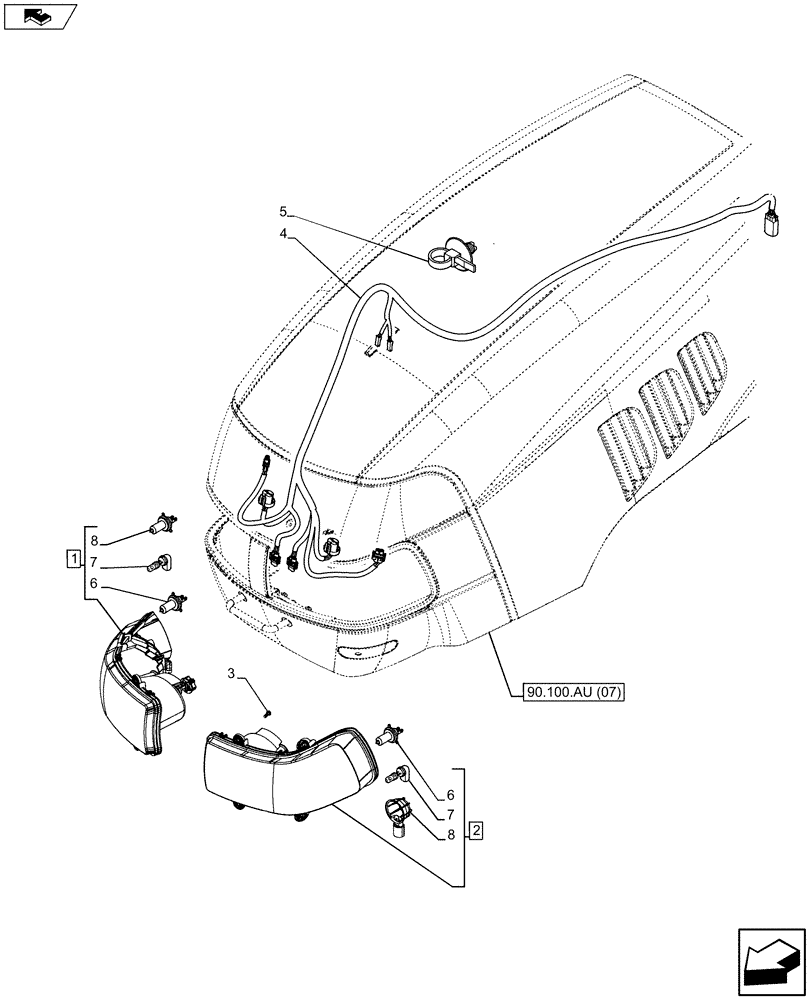 Схема запчастей Case IH MAXXUM 120 - (55.404.AL[01]) - VAR - 390698 - HEADLAMP, FRONT (55) - ELECTRICAL SYSTEMS