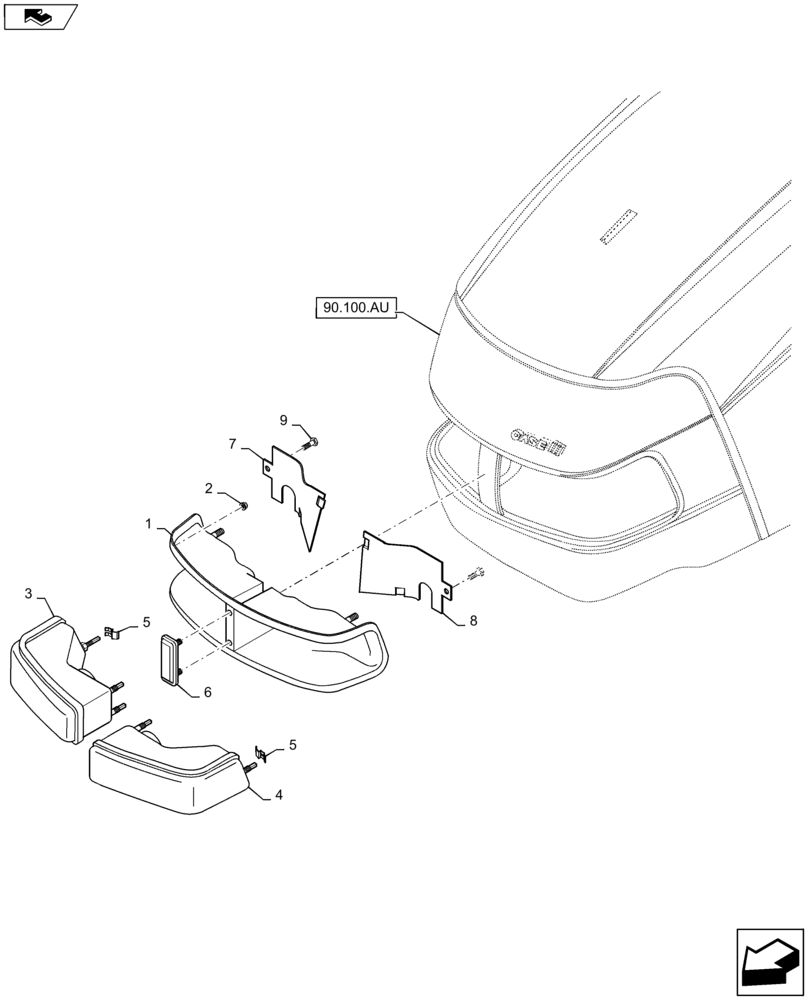 Схема запчастей Case IH MAXXUM 140 - (55.404.AQ[02]) - VAR - 330698 - ROAD LIGHTS - FRONT LIGHTS FOR DRIVING ON THE LH SIDE (55) - ELECTRICAL SYSTEMS