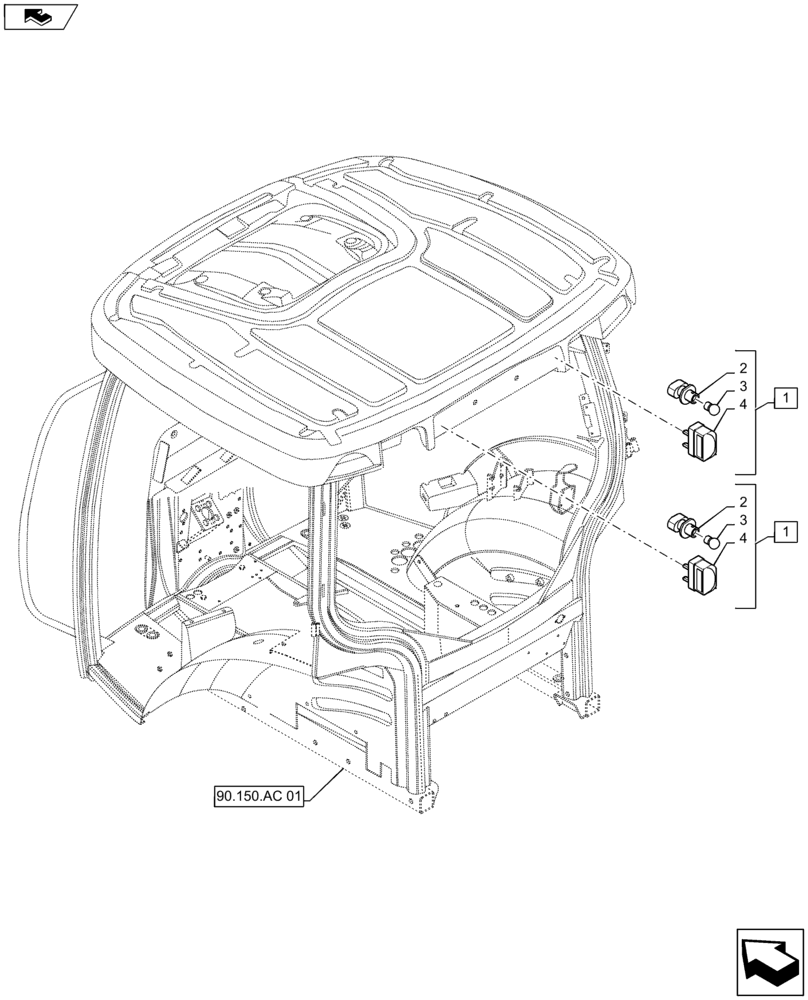 Схема запчастей Case IH MAXXUM 110 - (55.404.BA[03]) - VAR - 330956 - LICENSE PLATE MOUNTED ON CAB ROOF - LIGHT (55) - ELECTRICAL SYSTEMS