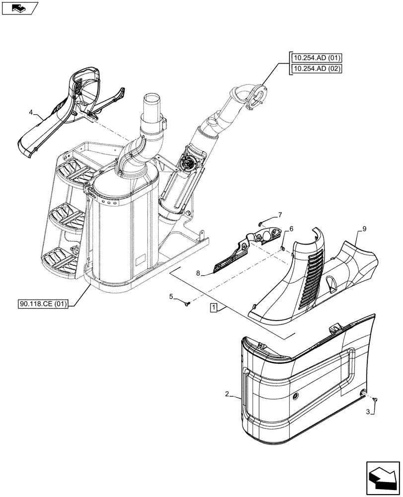 Схема запчастей Case IH MAXXUM 110 - (10.254.AD[05]) - VAR - 331605 - EXHAUST SYSTEM PIPE, COVER (10) - ENGINE