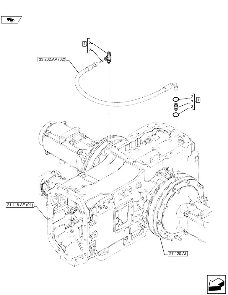 Схема запчастей Case IH MAXXUM 120 - (33.202.AP[03]) - VAR - 332351, 391223 - BRAKE LINE, ELBOW (33) - BRAKES & CONTROLS