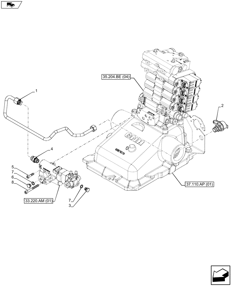 Схема запчастей Case IH MAXXUM 110 - (33.220.AC[01]) - VAR - 330718, 332301, 744784 - REMOTE CONTROL VALVE PIPE (33) - BRAKES & CONTROLS