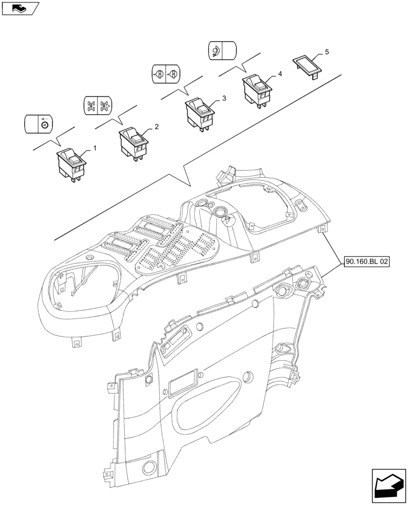 Схема запчастей Case IH MAXXUM 110 - (55.513.AA) - VAR - 330770, 330771, 743902, 331330, 332330, 743736, 330408, 330409, 330413, 330414, 330416, 330425, 330427, 330428, 330429, 330430 + STD - TRANSMISSION & DRIVE CAB SWITCHES (55) - ELECTRICAL SYSTEMS