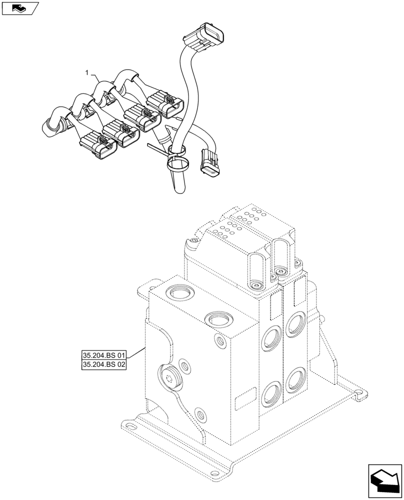 Схема запчастей Case IH MAXXUM 115 - (55.100.DP[01]) - VAR - 333561, 743690 - ELECTRONIC MID MOUNTED VALVES, FRONT AXLE, HARNESS - C7376 (55) - ELECTRICAL SYSTEMS