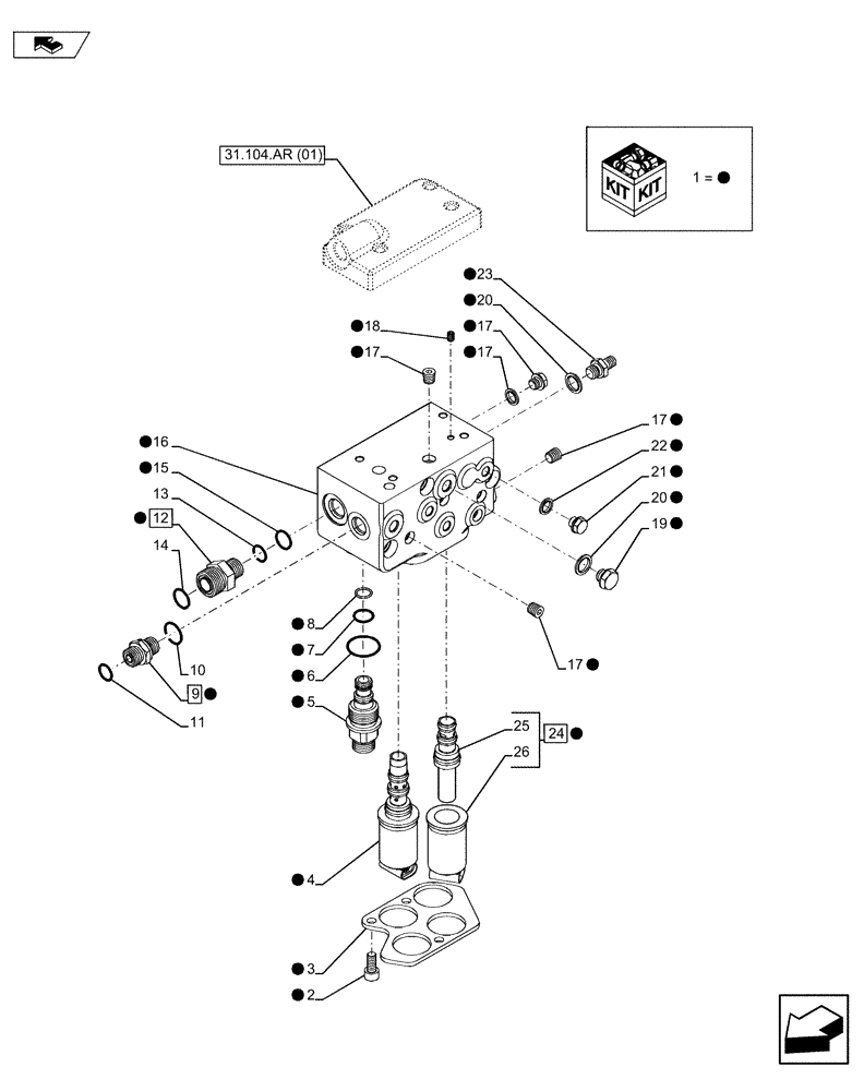 Схема запчастей Case IH MAXXUM 120 - (31.104.AR[02]) - VAR- 390283 - PTO CLUTCH, CONTROL VALVE (31) - IMPLEMENT POWER TAKE OFF