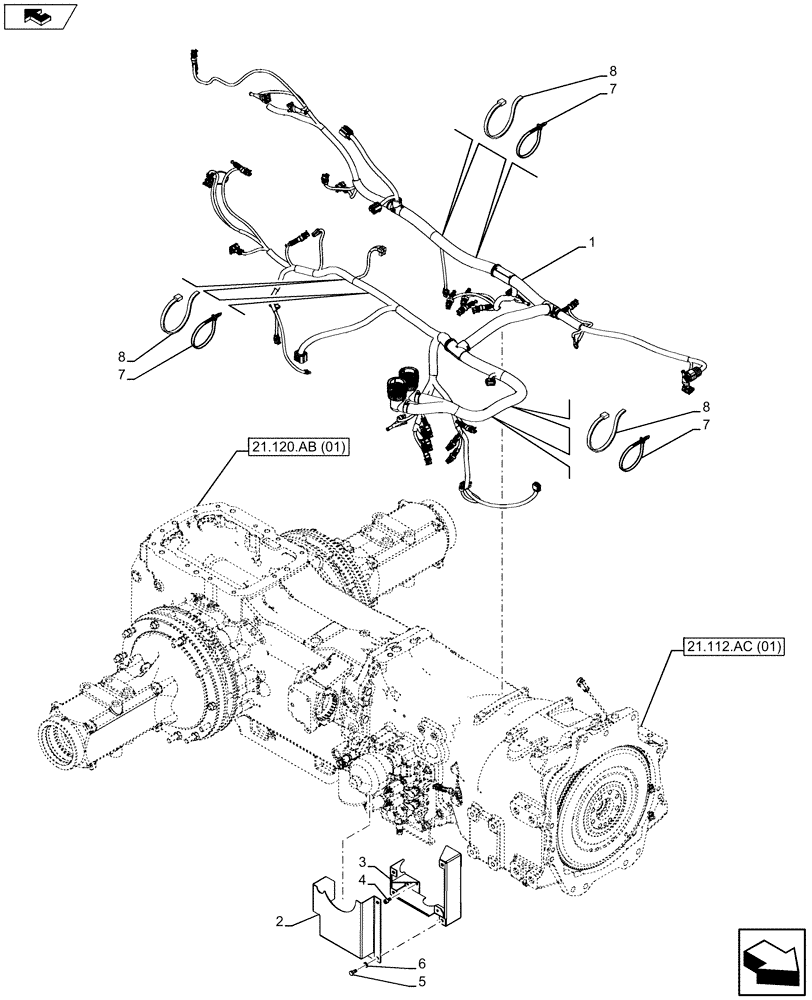 Схема запчастей Case IH MAXXUM 110 - (55.024.AA[02]) - VAR - 396844, 743685 - TRANSMISSION HOUSING, HARNESS - 16X16 L/EHRS (55) - ELECTRICAL SYSTEMS