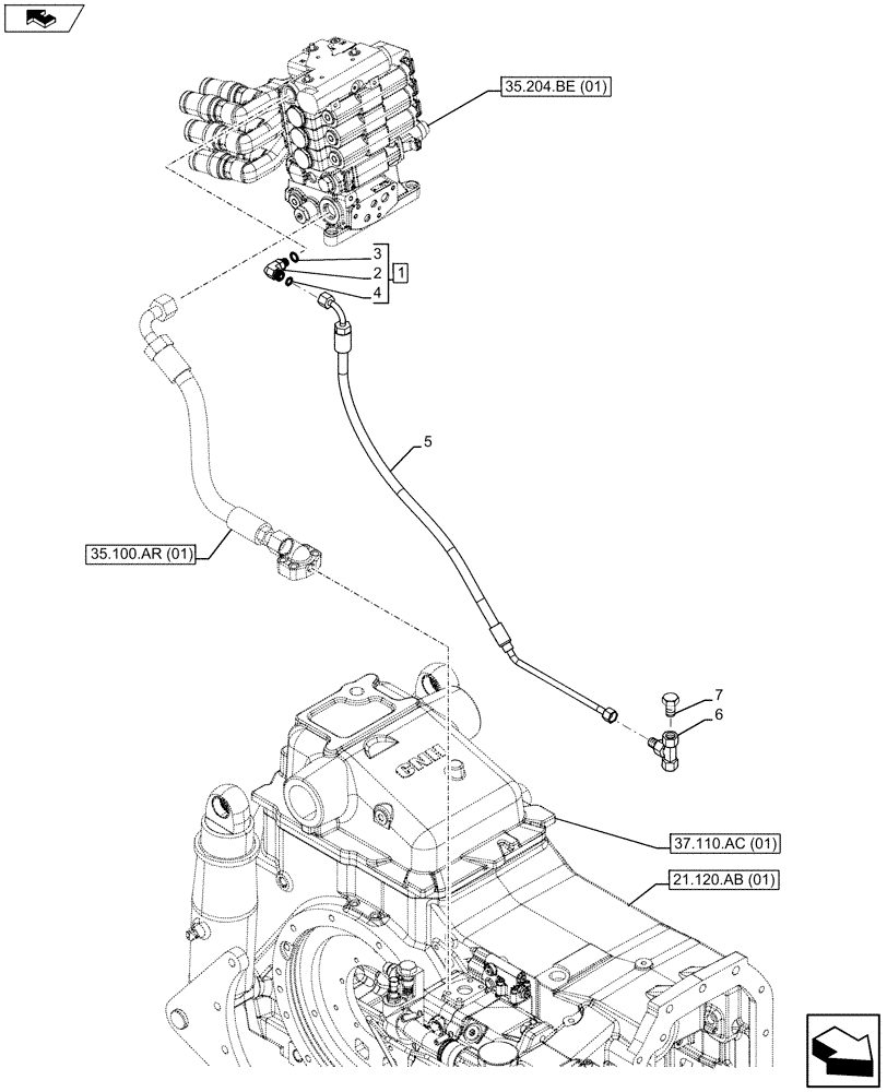 Схема запчастей Case IH MAXXUM 120 - (35.100.AR[03]) - VAR - 396844, 743685, 743686, 743733 - HYDRAULIC LIFT, PIPE (35) - HYDRAULIC SYSTEMS