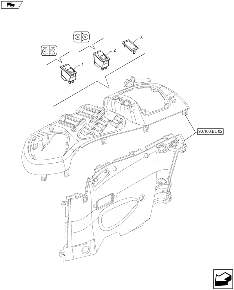 Схема запчастей Case IH MAXXUM 110 - (55.525.AD) - VAR - 330465, 743814 + STD - ENGINE SPEED MANAGEMENT - SWITCHES (55) - ELECTRICAL SYSTEMS