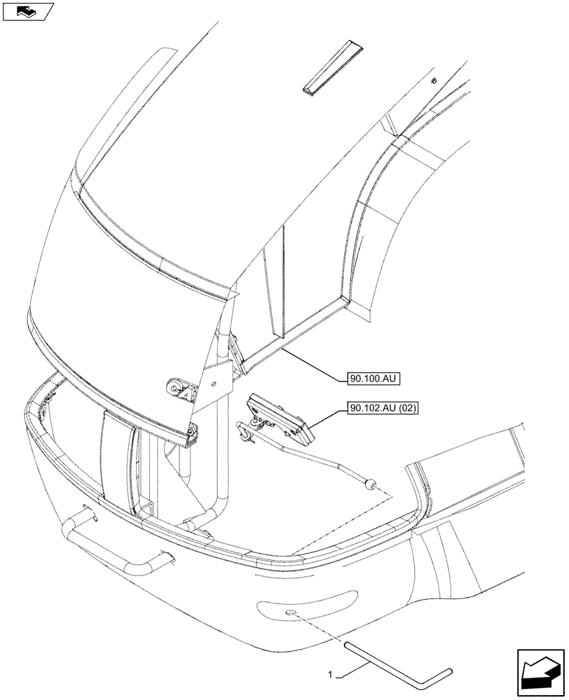 Схема запчастей Case IH MAXXUM 120 - (90.102.AU[01]) - VAR - 330007, 335007, 336007, 390007, 743726 - HOOD, LOCKING DEVICE, ROD (90) - PLATFORM, CAB, BODYWORK AND DECALS