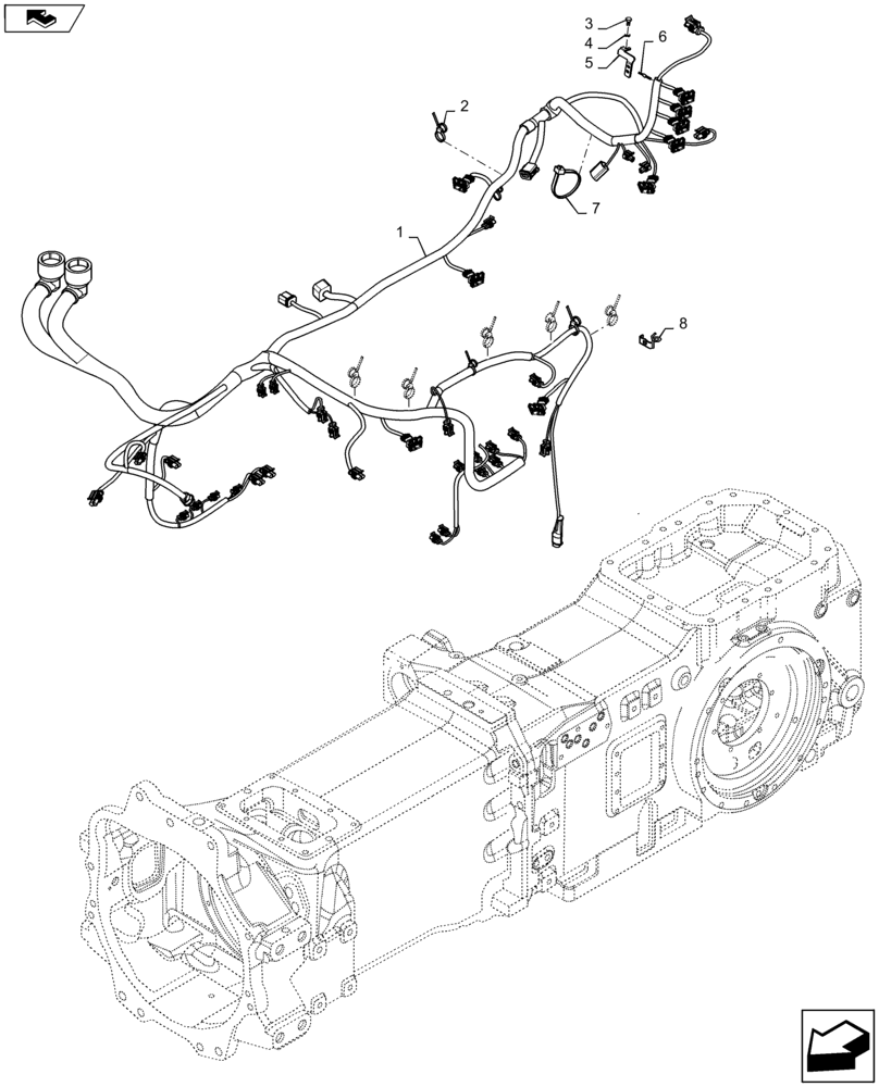 Схема запчастей Case IH MAXXUM 110 - (55.100.AX[03]) - VAR - 332836, 743744 + STD - FRONT HARNESS WITH HYDRAULIC PUMP 80 L/MIN FD FOR SPS (55) - ELECTRICAL SYSTEMS