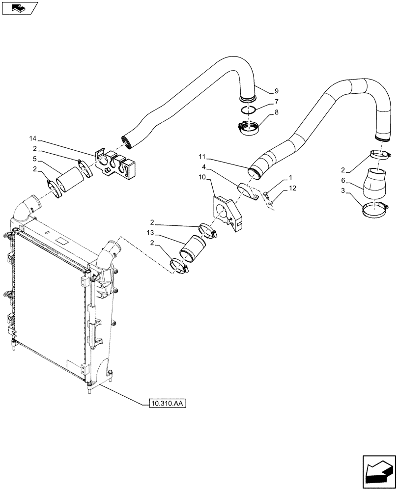 Схема запчастей Case IH MAXXUM 120 - (10.310.AB) - VAR - 390158 - AIRCOOLER, PIPE, LINE (10) - ENGINE