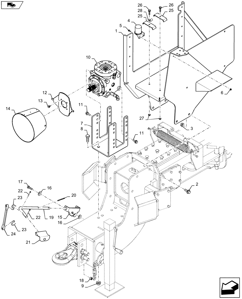 Схема запчастей Case IH 1245 - (39.100.AY[03]) - PTO DRIVELINE MOUNTING WITH GEARBOX (39) - FRAMES AND BALLASTING