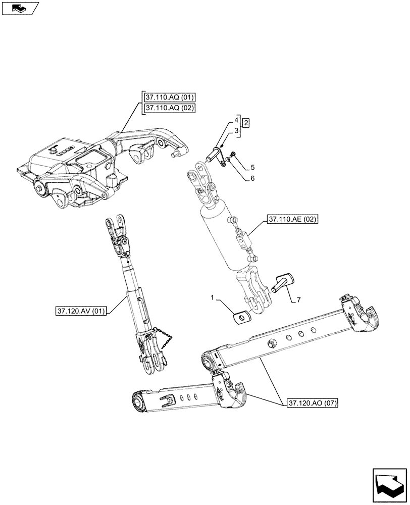 Схема запчастей Case IH MAXXUM 130 - (37.120.AO[08]) - VAR - 390923 - REAR 3 POINT HITCH, LOWER LINK (37) - HITCHES, DRAWBARS & IMPLEMENT COUPLINGS