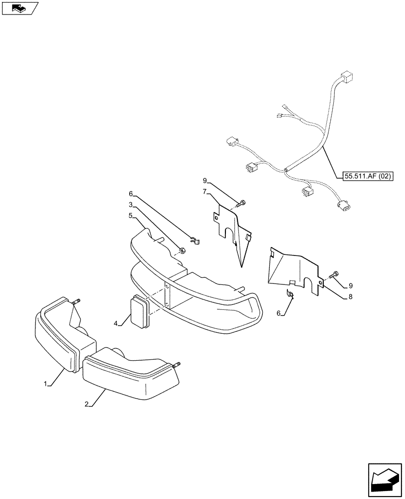 Схема запчастей Case IH MAXXUM 120 - (55.404.AL[02]) - VAR - 330698 - HEADLAMP, FRONT (55) - ELECTRICAL SYSTEMS