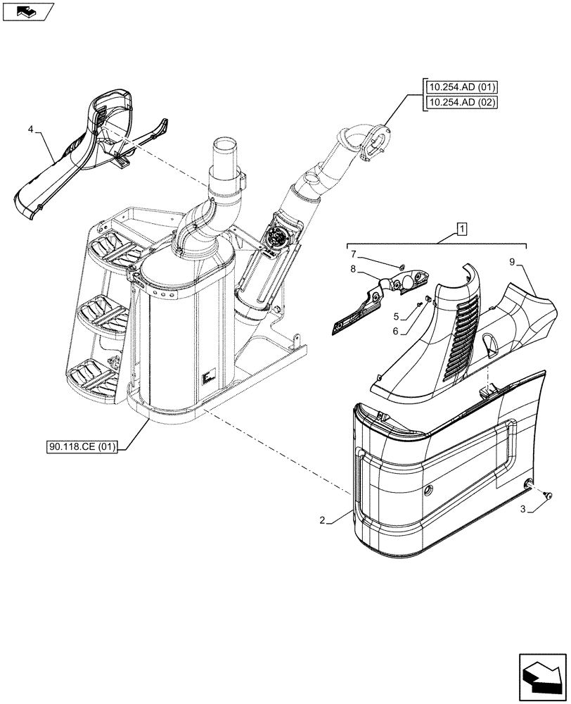 Схема запчастей Case IH MAXXUM 110 - (10.254.AD[03]) - VAR - 390819 - EXHAUST SYSTEM PIPE, COVER (10) - ENGINE