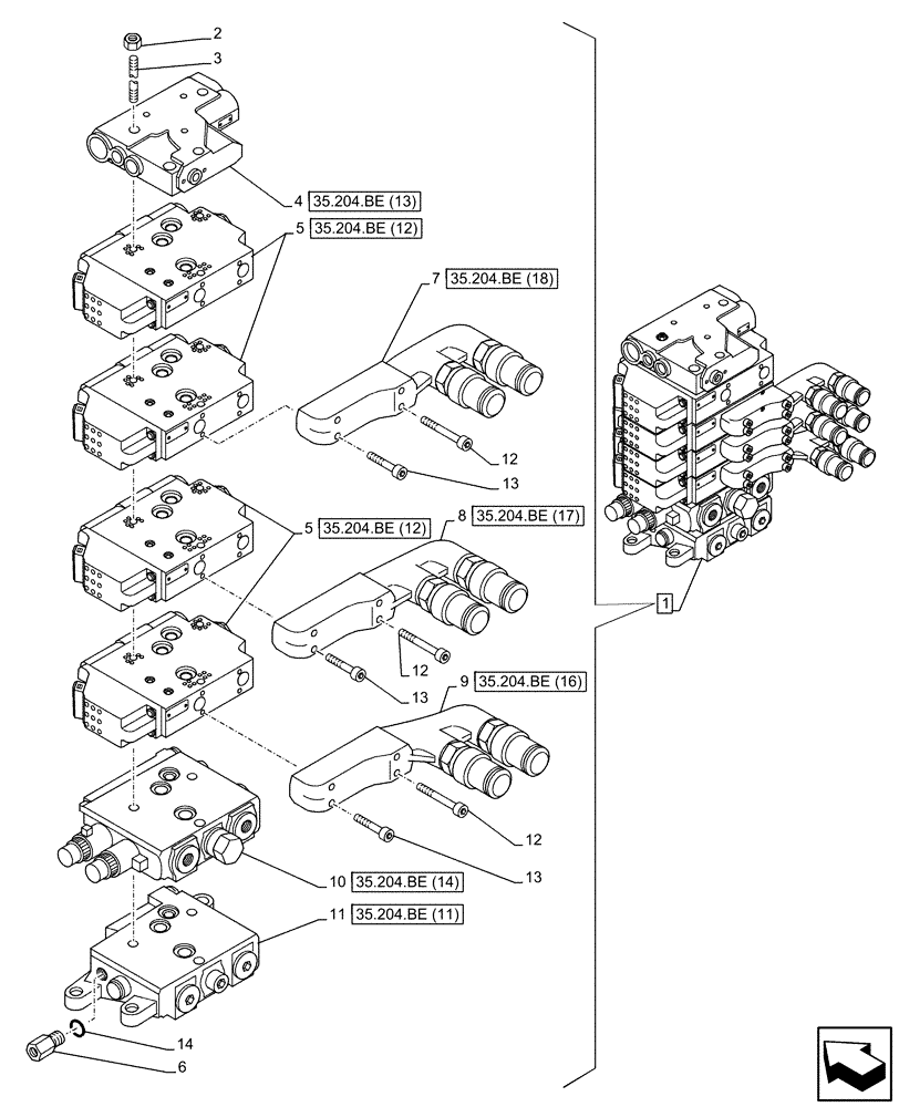 Схема запчастей Case IH MAXXUM 110 - (35.204.BE[06]) - VAR - 330862, 338851, 743733 - REMOTE CONTROL VALVE, REAR (35) - HYDRAULIC SYSTEMS