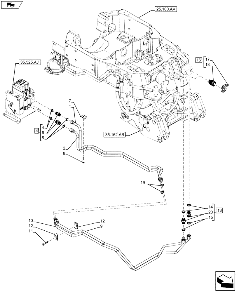 Схема запчастей Case IH MAXXUM 110 - (35.160.AB[01]) - VAR - 332355 - CONTROL VALVE HOSES (35) - HYDRAULIC SYSTEMS