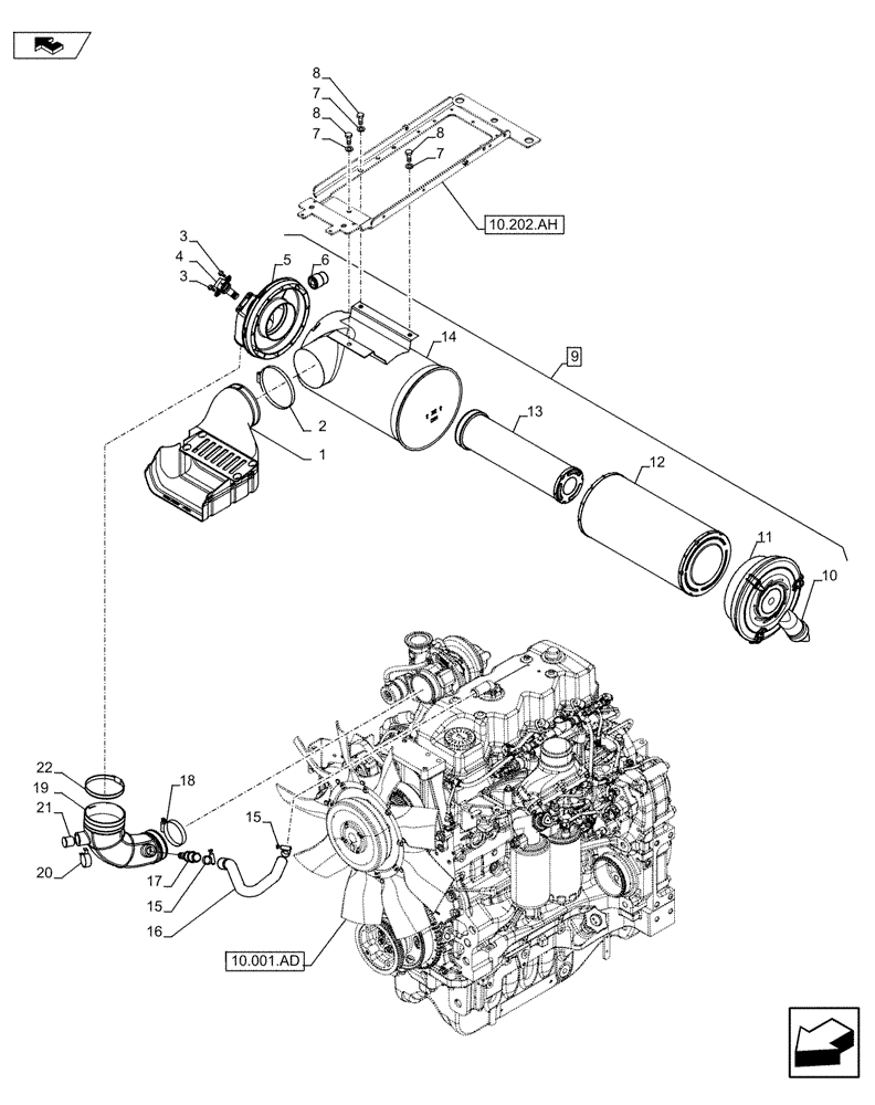 Схема запчастей Case IH MAXXUM 110 - (10.202.AB[02]) - VAR - 335822, 391189 - AIR CLEANER & INTAKE SYSTEM (10) - ENGINE