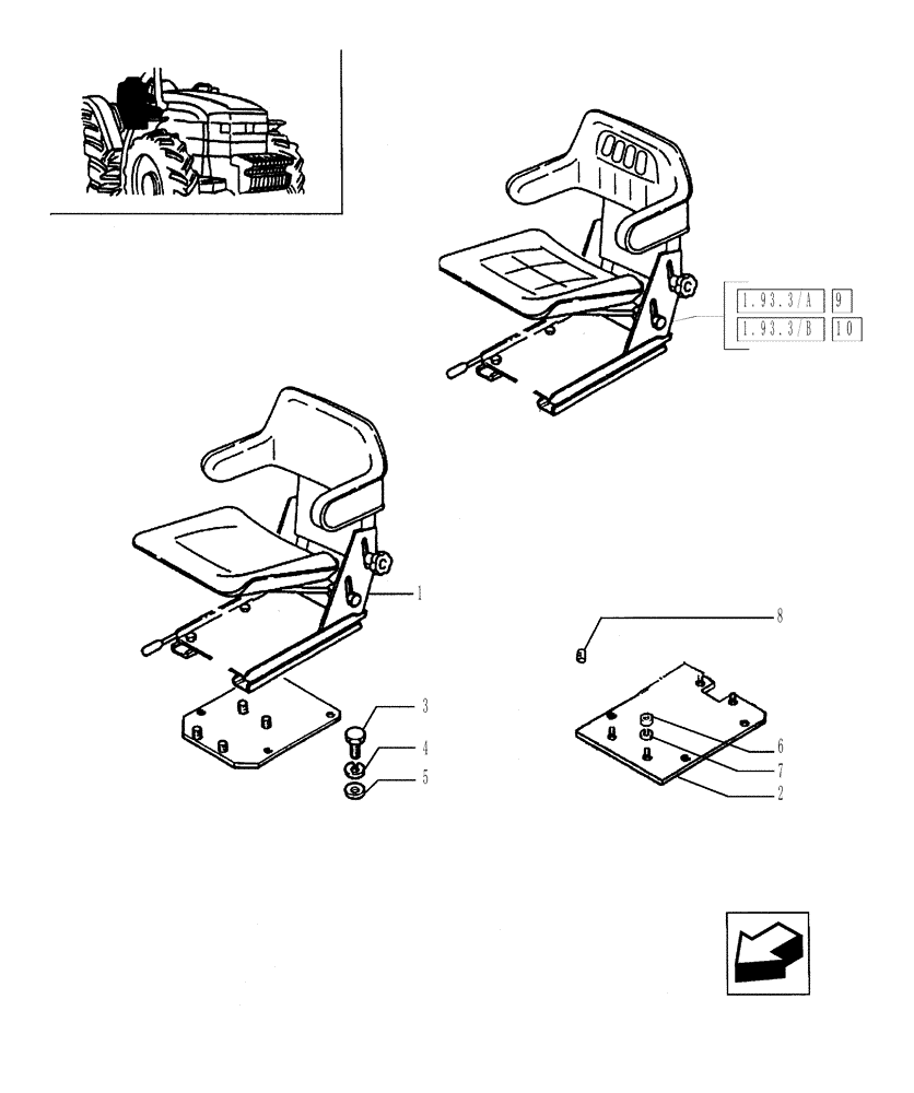 Схема запчастей Case IH JX80 - (1.93.3) - SEAT, SUPPORT (10) - OPERATORS PLATFORM/CAB