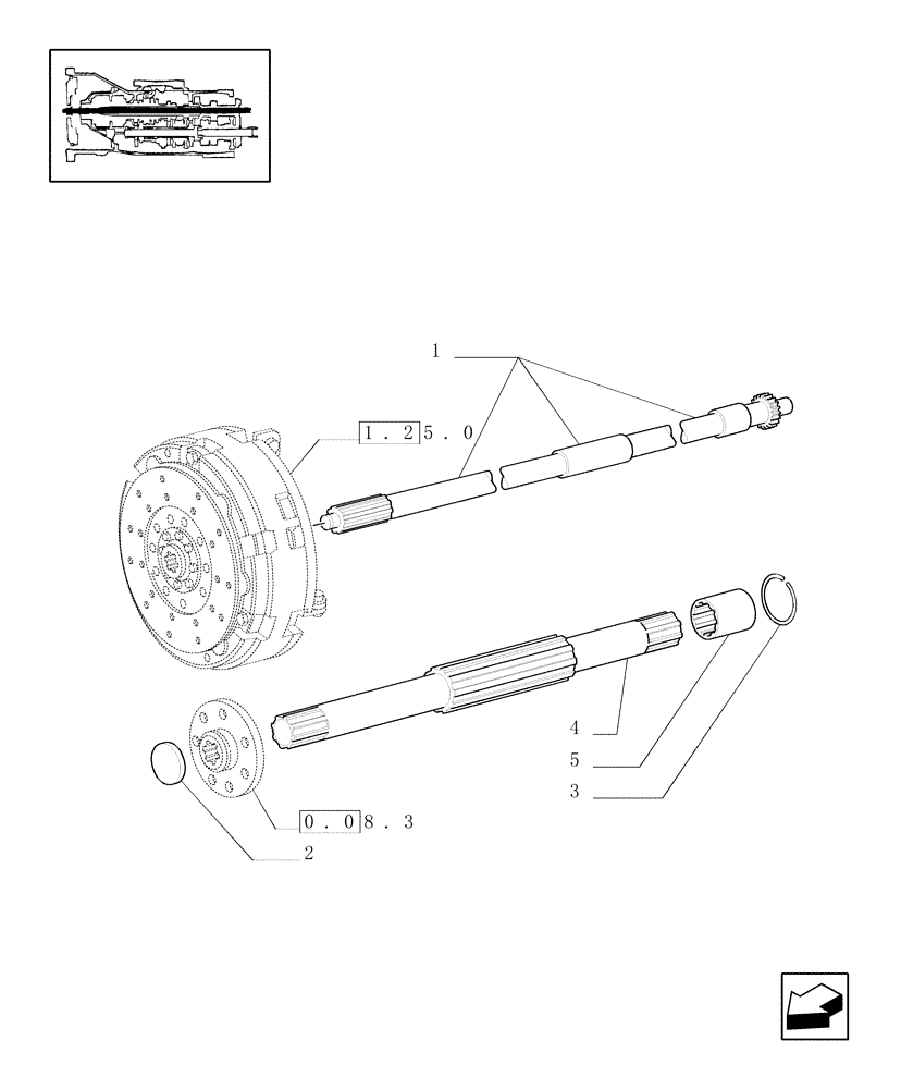 Схема запчастей Case IH JX80U - (1.25.3) - P.T.O. ENGAGEMENT CLUTCH - SHAFT, SLEEVE (03) - TRANSMISSION