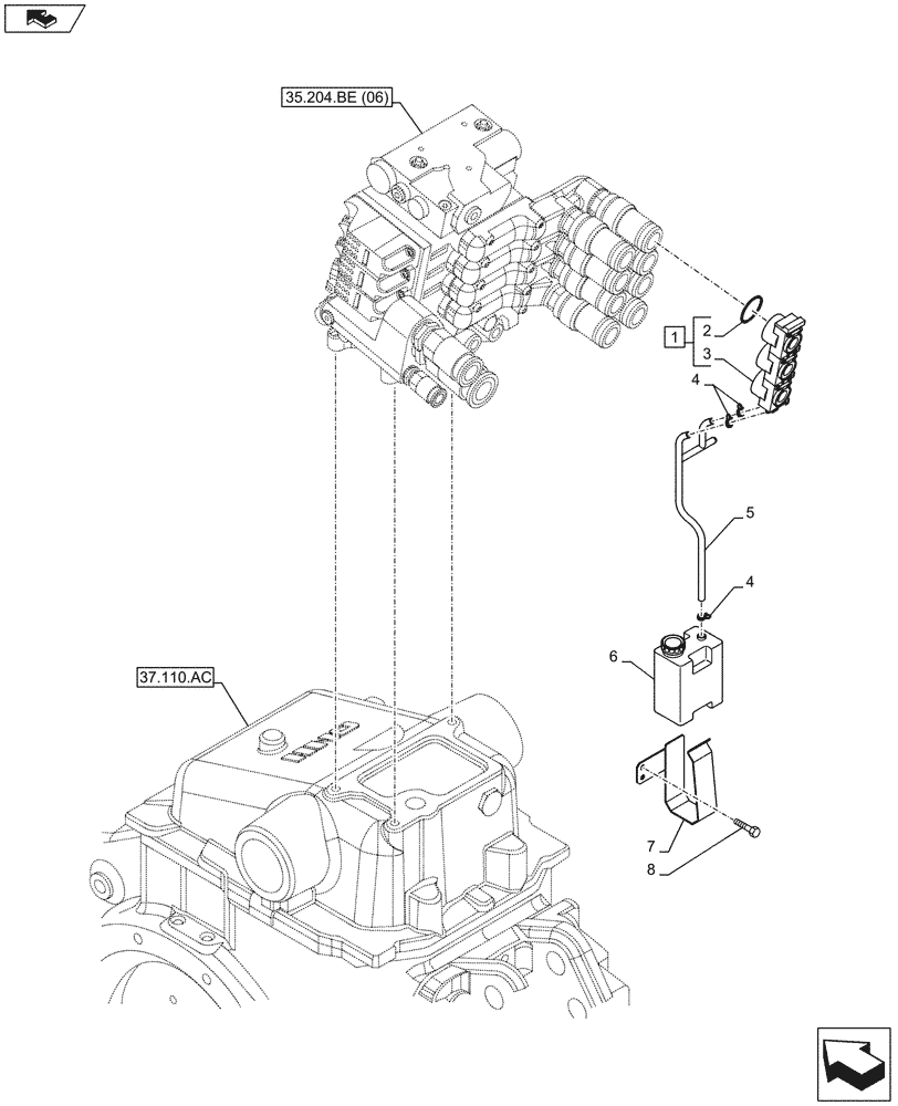 Схема запчастей Case IH MAXXUM 110 - (35.204.BW[02]) - VAR - 338851, 743733 - 4 REMOTE CONTROL VALVES, RESERVOIR (35) - HYDRAULIC SYSTEMS