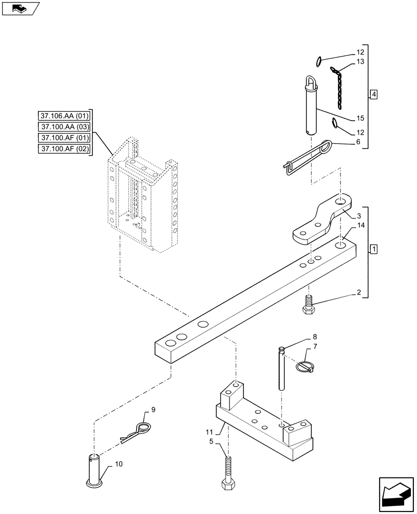 Схема запчастей Case IH MAXXUM 110 - (37.100.AA[01]) - VAR - 331918 - DRAWBAR, SLIDER TOW HOOK (37) - HITCHES, DRAWBARS & IMPLEMENT COUPLINGS