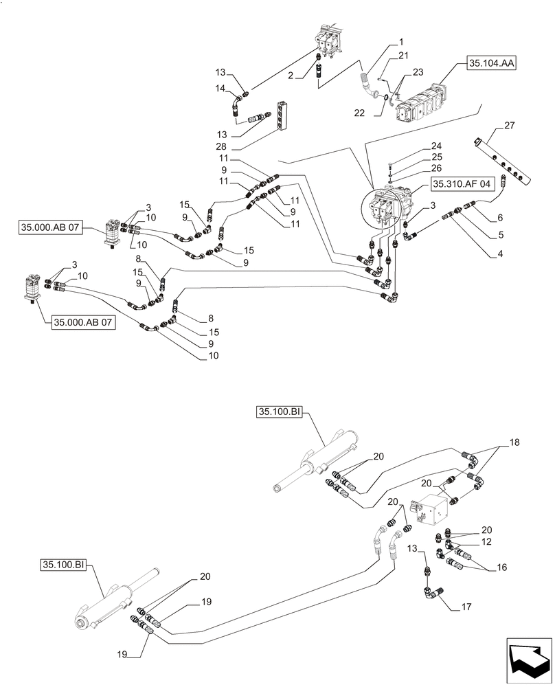 Схема запчастей Case IH A8800 - (35.000.AA[25]) - HYDRAULIC SYSTEM, CROP DIVIDER (35) - HYDRAULIC SYSTEMS