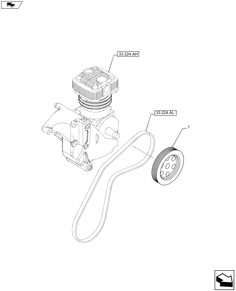 Схема запчастей Case IH MAXXUM 110 - (33.224.AO) - VAR - 332727, 332737, 332739 - PNEUMATIC TRAILER BRAKE AIR COMPRESSOR PULLEY (33) - BRAKES & CONTROLS