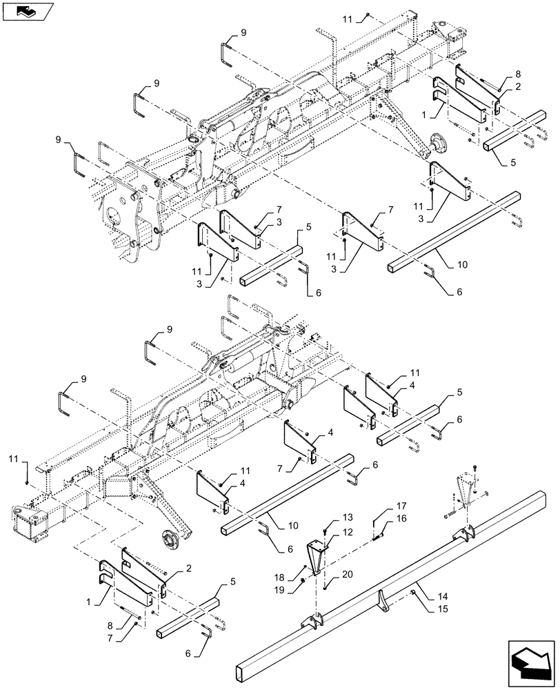 Схема запчастей Case IH 1245 - (39.140.AF[01]) - LIQUID FERTILIZER COULTER MOUNTING FOR 24/20 (39) - FRAMES AND BALLASTING