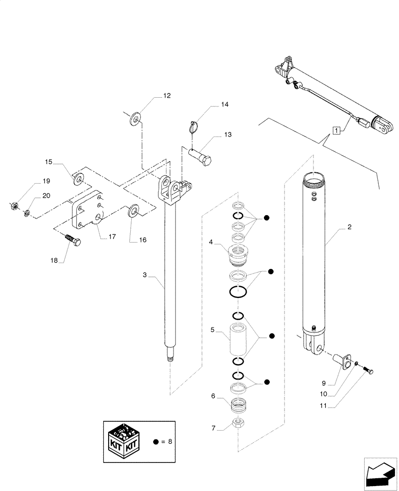 Схема запчастей Case IH A8800 - (35.565.AC[03]) - HYDRAULIC CYLINDER (BASECUTTER LIFT) (35) - HYDRAULIC SYSTEMS