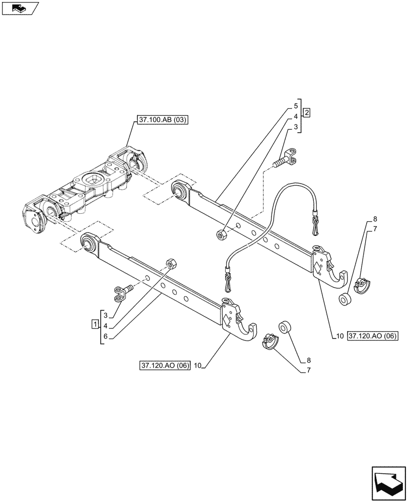 Схема запчастей Case IH MAXXUM 110 - (37.120.AO[05]) - VAR - 332923 - REAR 3 POINT HITCH, LOWER LINK (37) - HITCHES, DRAWBARS & IMPLEMENT COUPLINGS