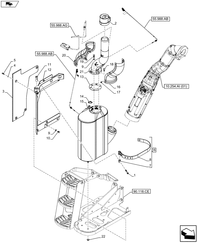 Схема запчастей Case IH MAXXUM 120 - (10.254.AI[02]) - VAR - 390158 - EXHAUST MUFFLER (10) - ENGINE