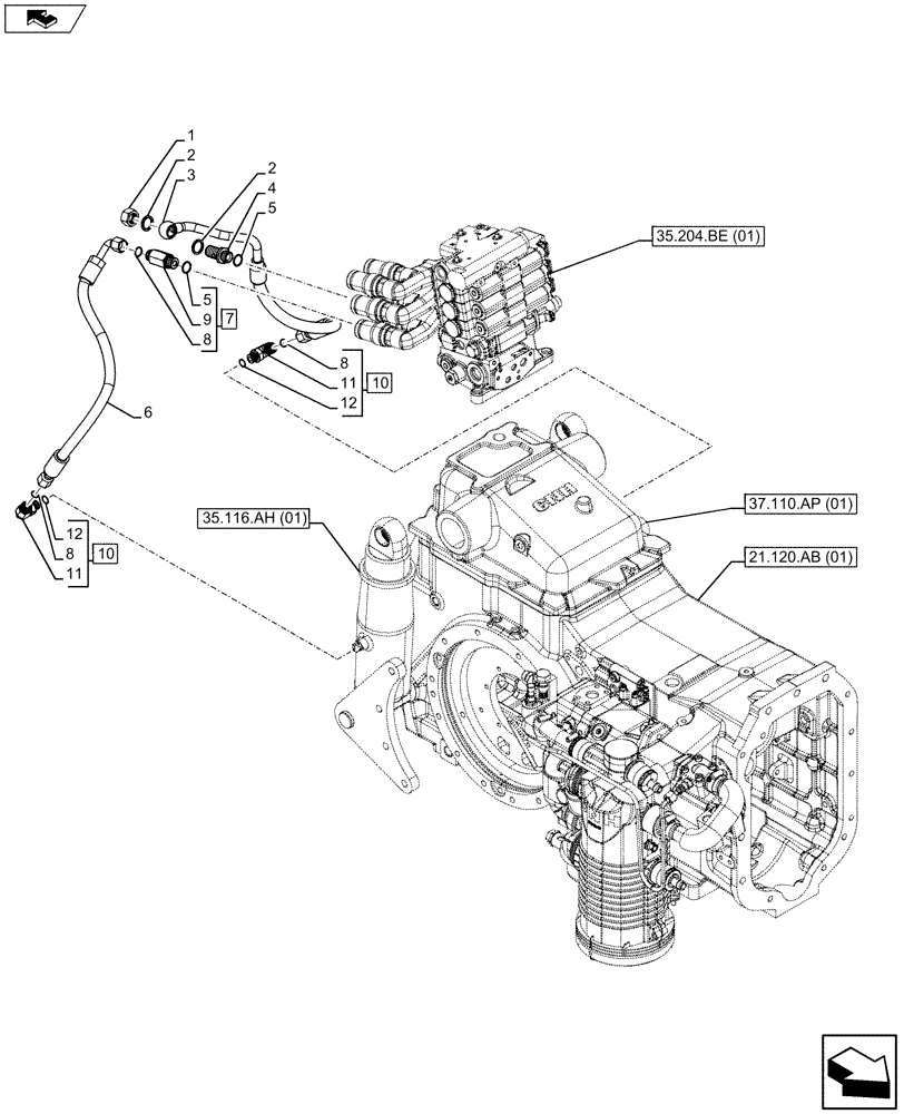 Схема запчастей Case IH MAXXUM 110 - (35.100.AR[02]) - VAR - 396844, 743685, 743686, 743733 - HYDRAULIC LIFT, PIPE (35) - HYDRAULIC SYSTEMS