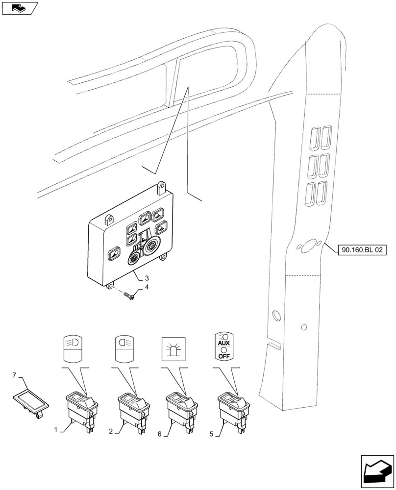 Схема запчастей Case IH MAXXUM 140 - (55.405.CI[02]) - VAR - 330785, 330784, 330786, 743717, 330661, 331661, 331916, 333916 + STD - WORKLAMP LIGHT SWITCH (55) - ELECTRICAL SYSTEMS