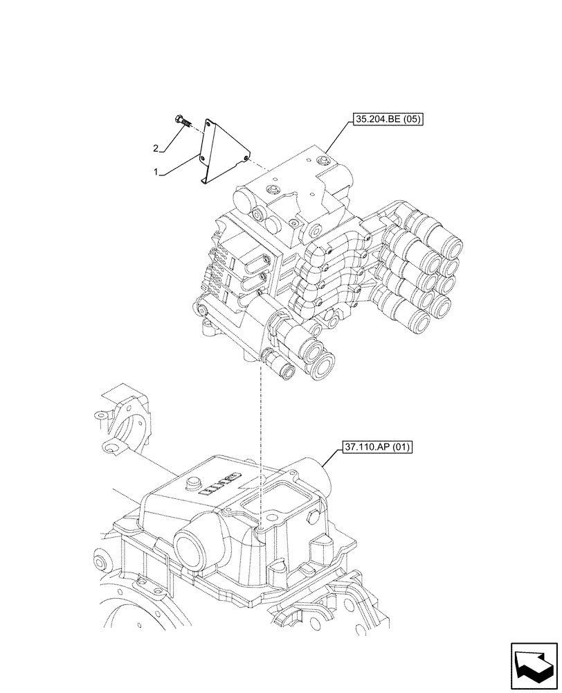 Схема запчастей Case IH MAXXUM 110 - (35.204.BE[10]) - VAR - 331856, 390283, 743686 - REMOTE CONTROL VALVE, REAR, BRACKET (35) - HYDRAULIC SYSTEMS