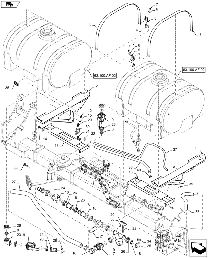 Схема запчастей Case IH 1245 - (63.100.AF[01]) - LIQUID FERTILIZER BULK TANK SYSTEM FOR 12/30 (63) - CHEMICAL APPLICATORS